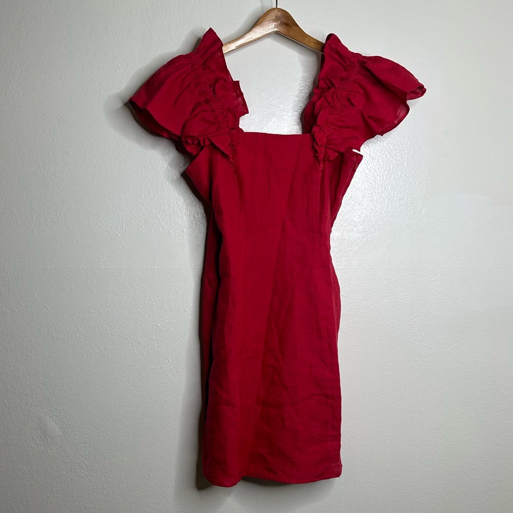 NWT NEW Inclan Studio Red Linen Ruffle Fresca Dress Size 4